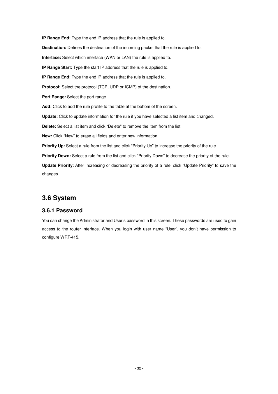 6 system, 1 password | PLANET WRT-415 User Manual | Page 38 / 52