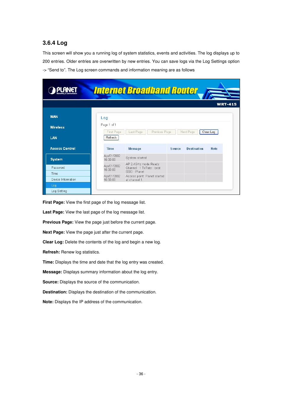 4 log | PLANET WRT-415 User Manual | Page 42 / 52