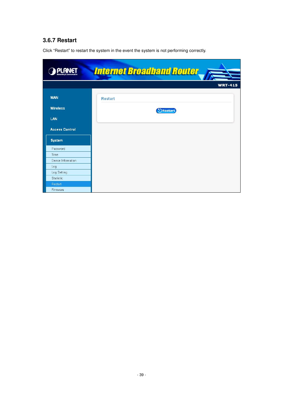 7 restart | PLANET WRT-415 User Manual | Page 45 / 52