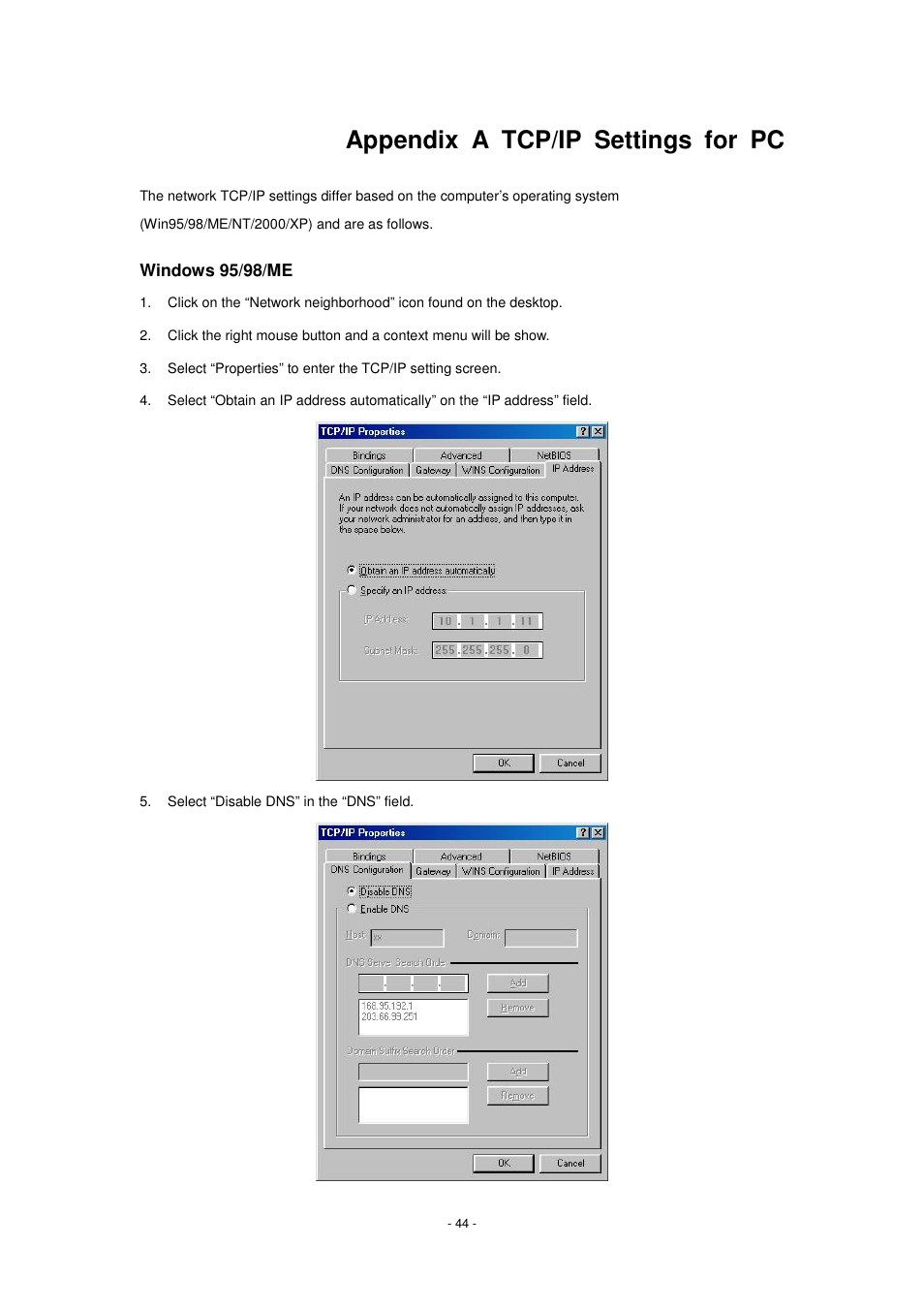 Appendix a tcp/ip settings for pc | PLANET WRT-415 User Manual | Page 50 / 52