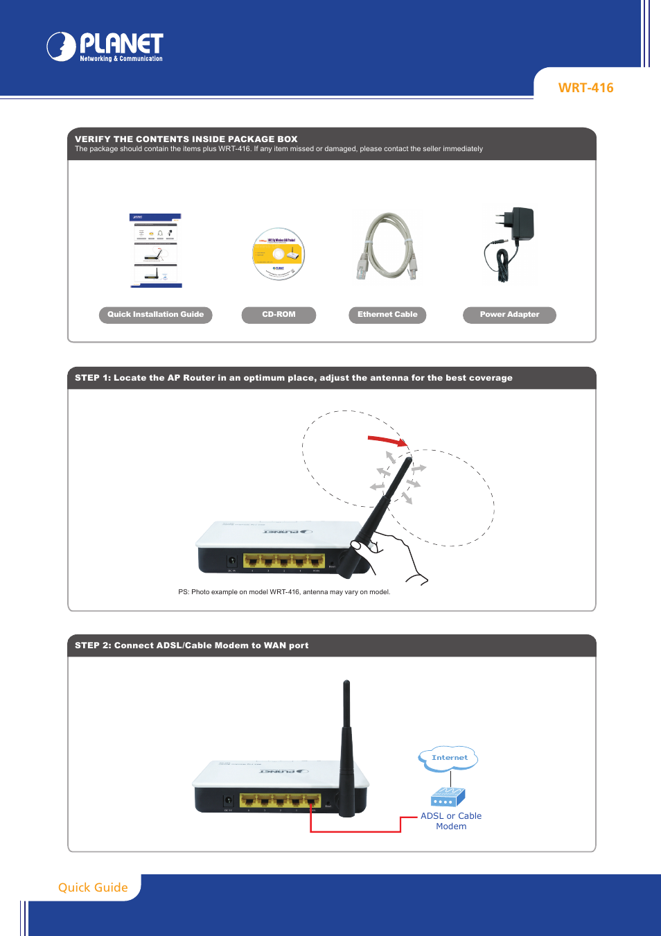PLANET WRT-416 User Manual | 2 pages