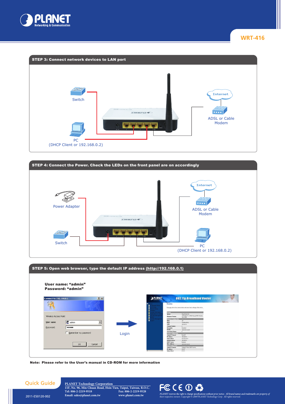 Wrt-416, Quick guide | PLANET WRT-416 User Manual | Page 2 / 2