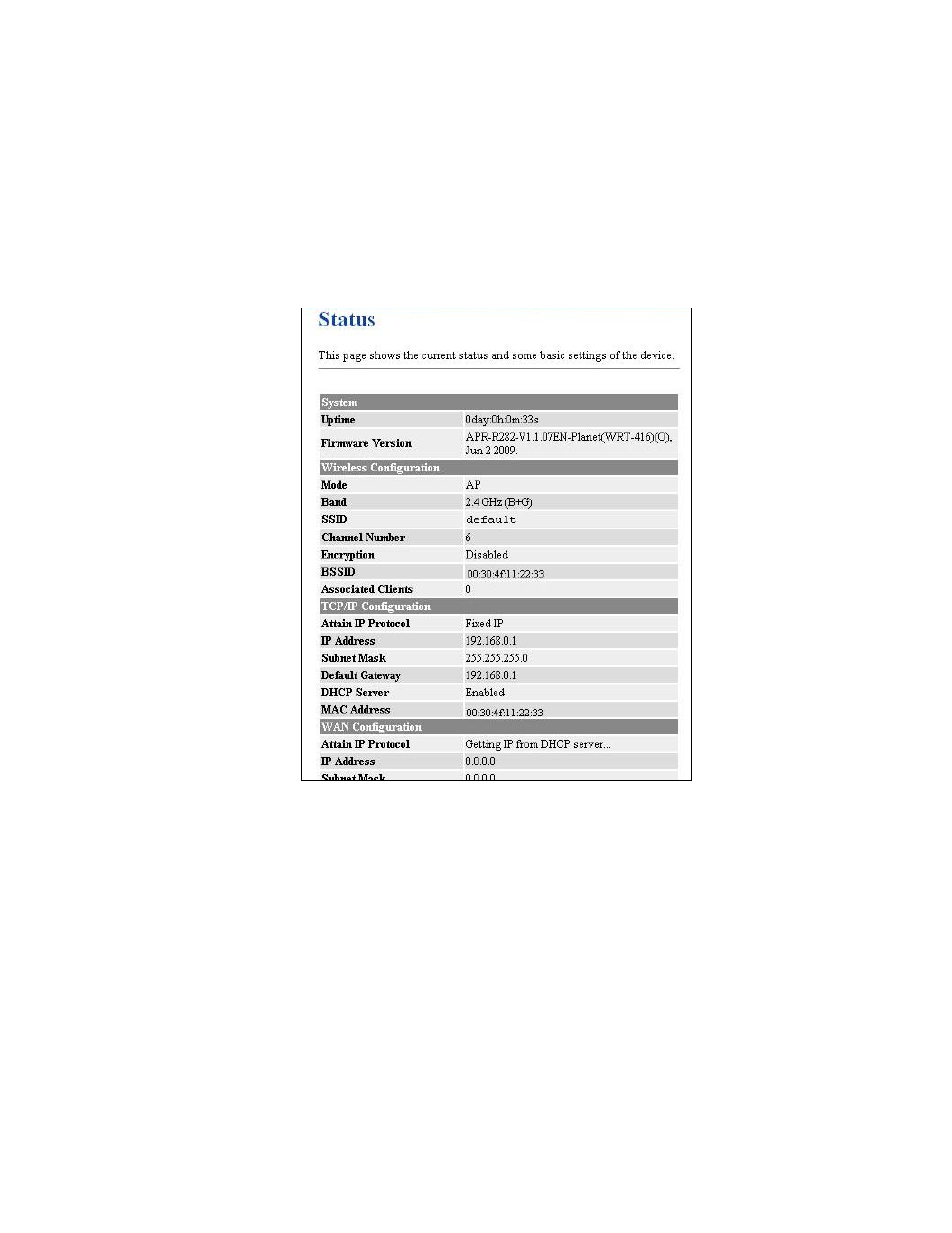 Chapter 6 system information, 1 status, 2 statistic | PLANET WRT-416 User Manual | Page 29 / 40