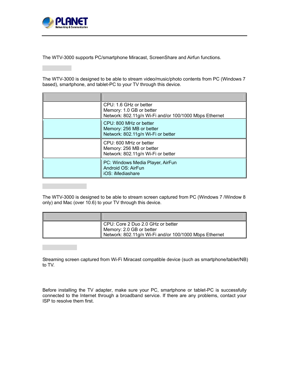 2 system requirements, 3 hardware installation | PLANET WTV-3000 User Manual | Page 10 / 40