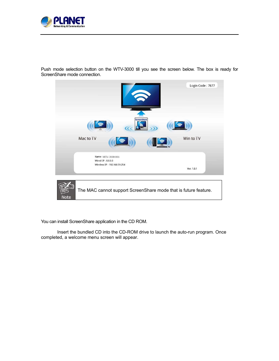 Chapter 5. screenshare mode, 1 switching wtv-3000 to screenshare mode, 2 using application software for windows | Chapter 5, Screenshare mode, 1 switch wtv-3000 to screenshare mode | PLANET WTV-3000 User Manual | Page 24 / 40