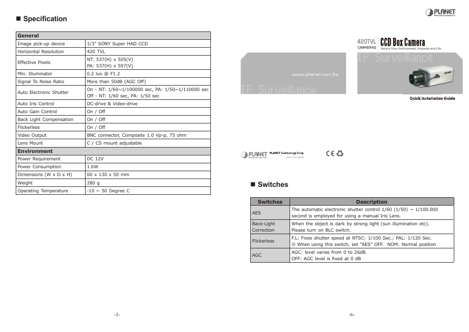 PLANET CAM-BX42 User Manual | 2 pages