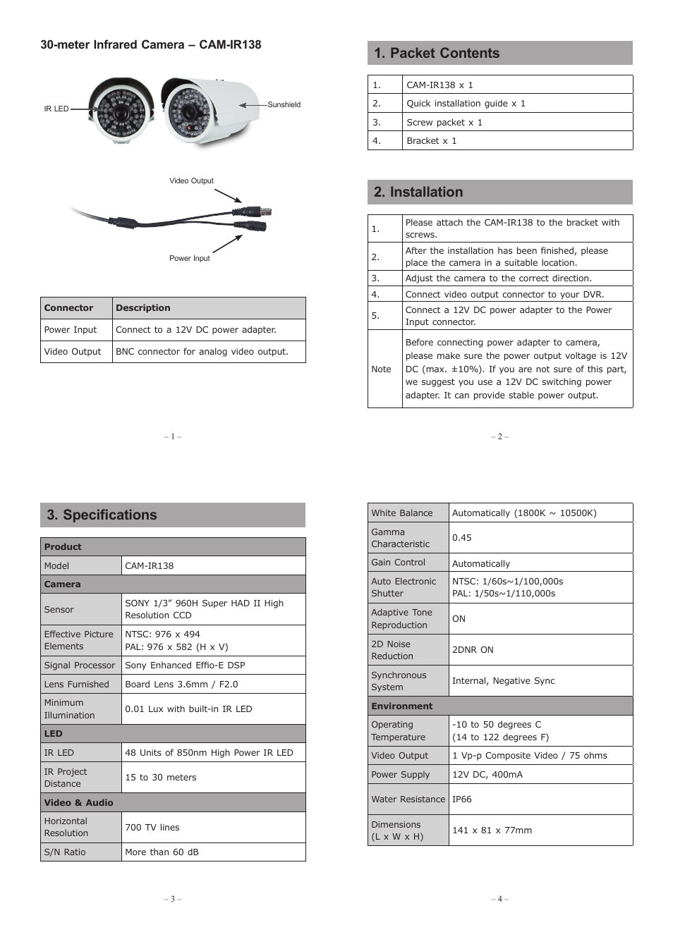 PLANET CAM-IR138 User Manual | 2 pages
