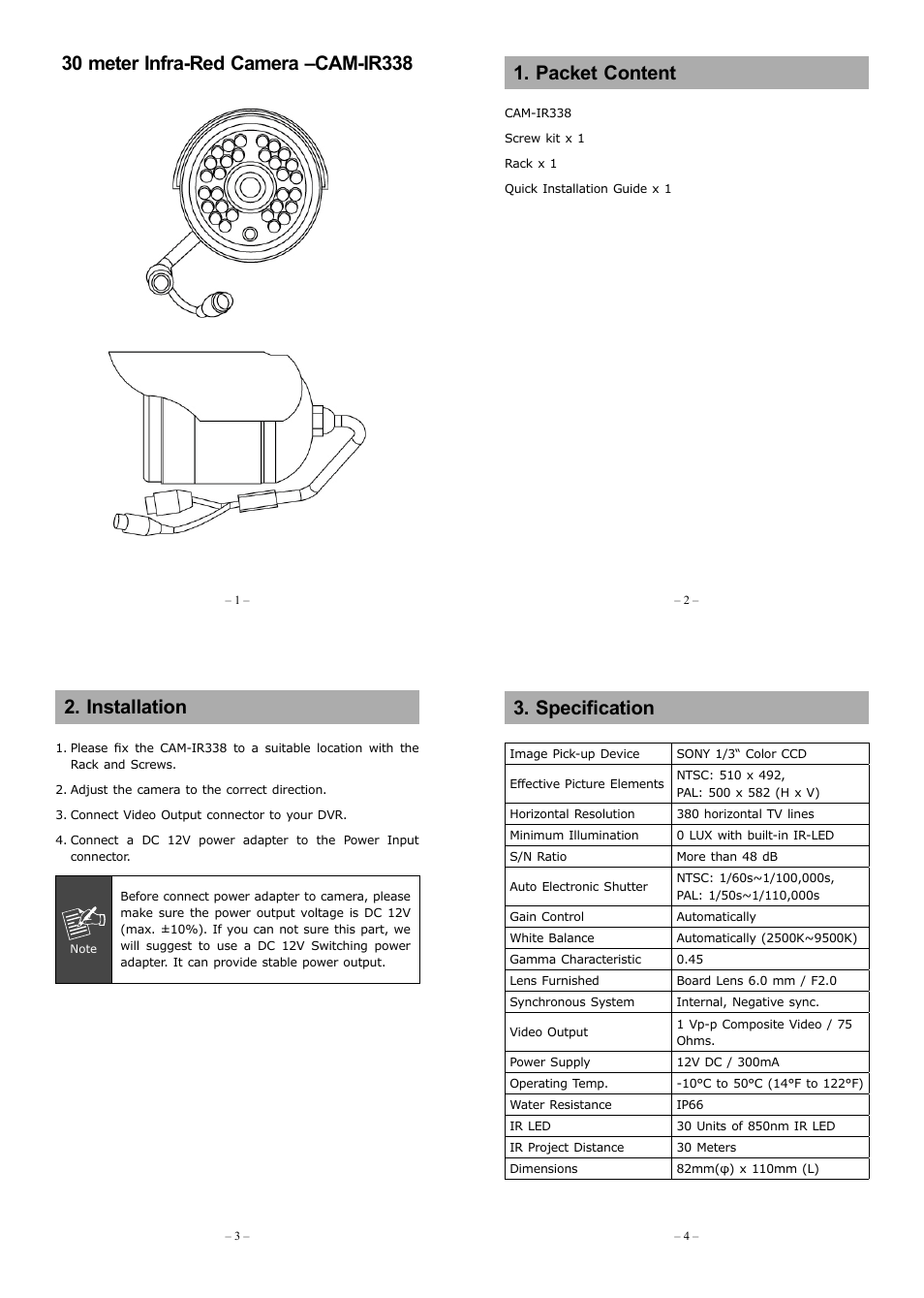 PLANET CAM-IR338 User Manual | 2 pages