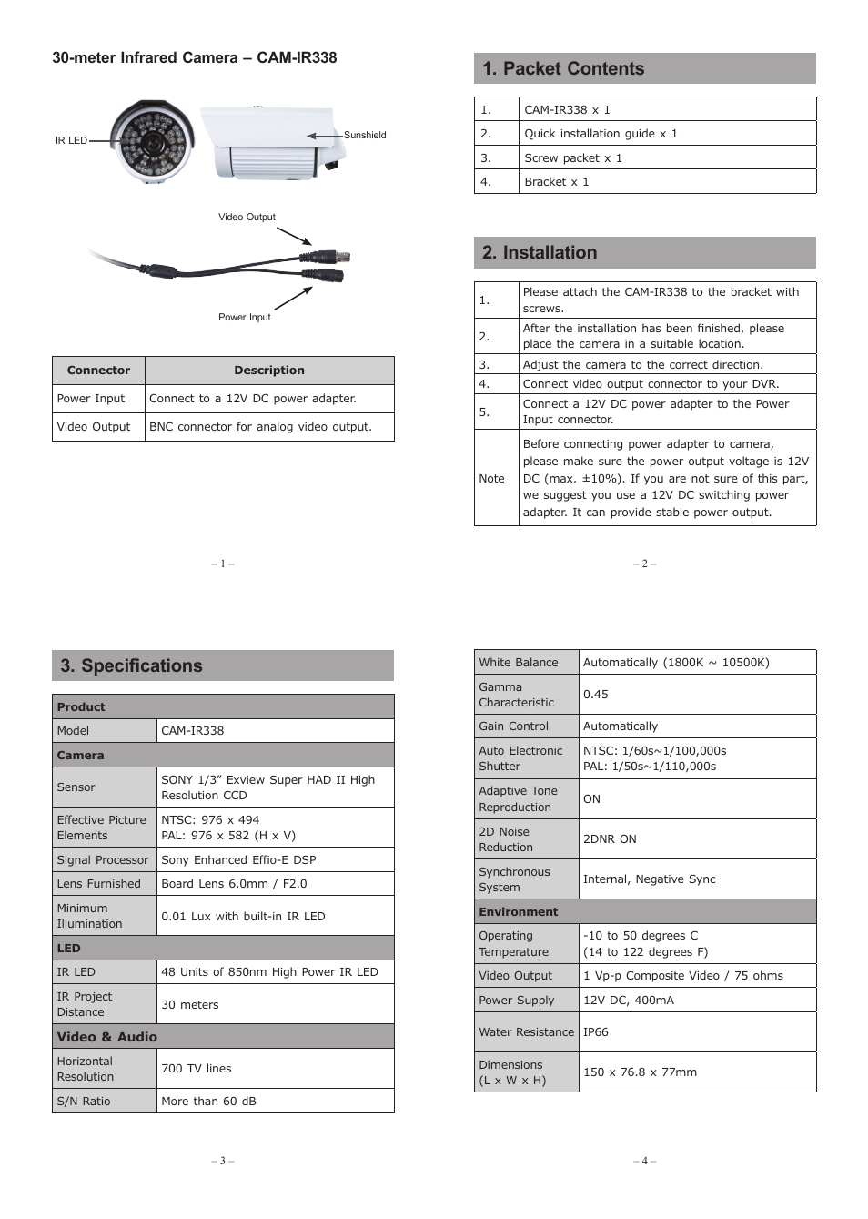 PLANET CAM-IR338 User Manual | 2 pages