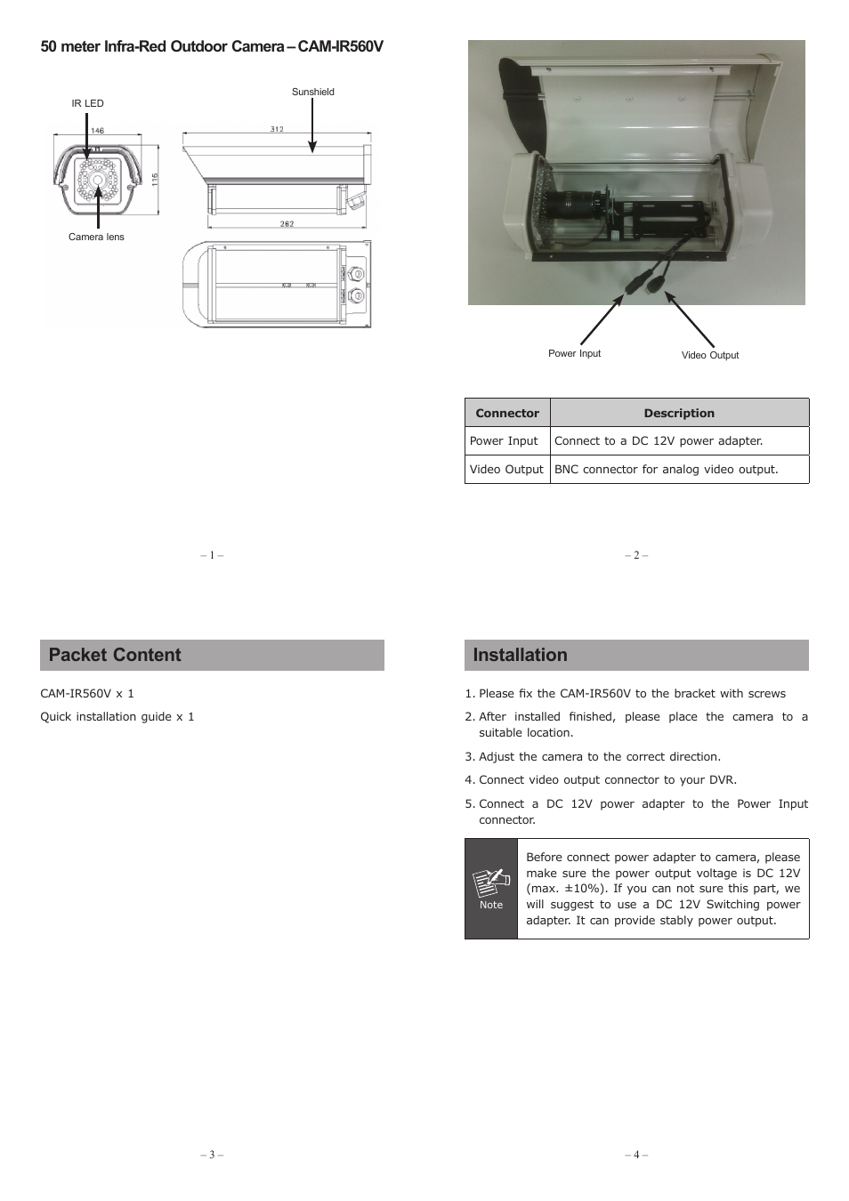PLANET CAM-IR560V User Manual | 2 pages