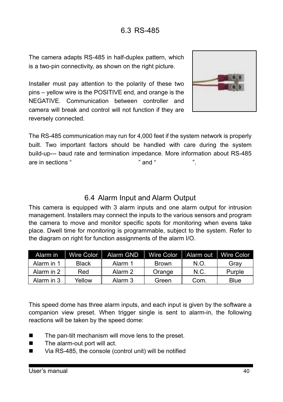 3 rs-485, 4 alarm input and alarm output | PLANET CAM-ISD52 User Manual | Page 41 / 72