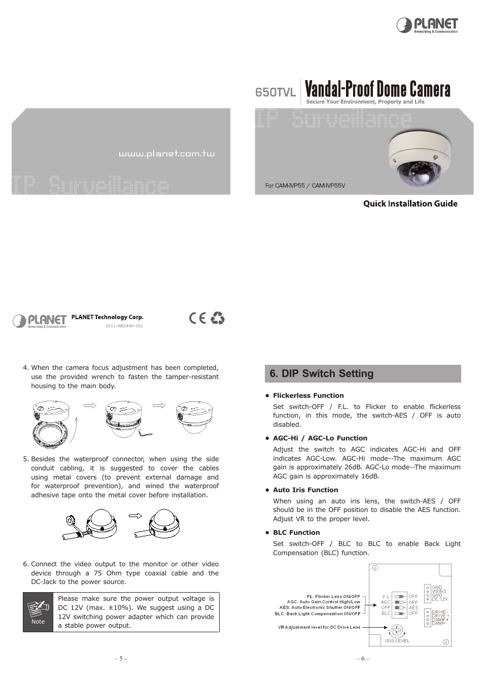 Dip switch setting | PLANET CAM-IVP55 User Manual | Page 2 / 2