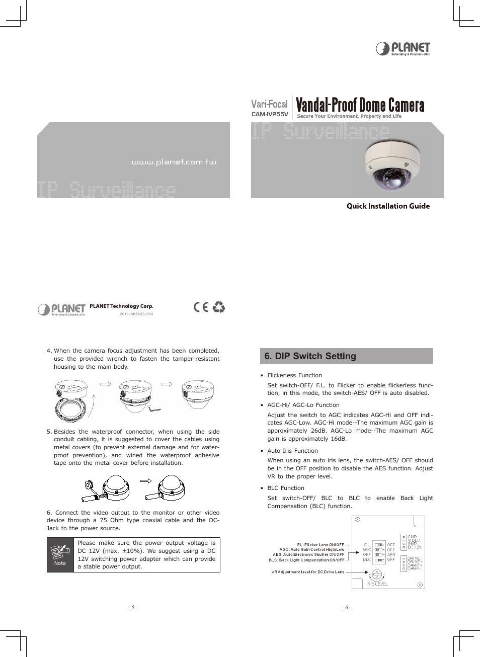 Dip switch setting | PLANET CAM-IVP55V User Manual | Page 2 / 2