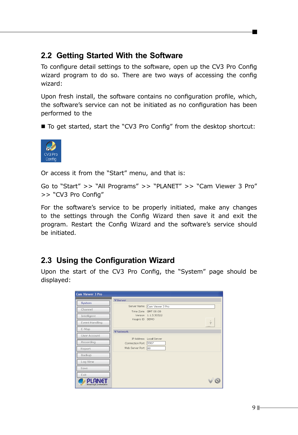 2 getting started with the software, 3 using the configuration wizard | PLANET CV3P Series User Manual | Page 9 / 16