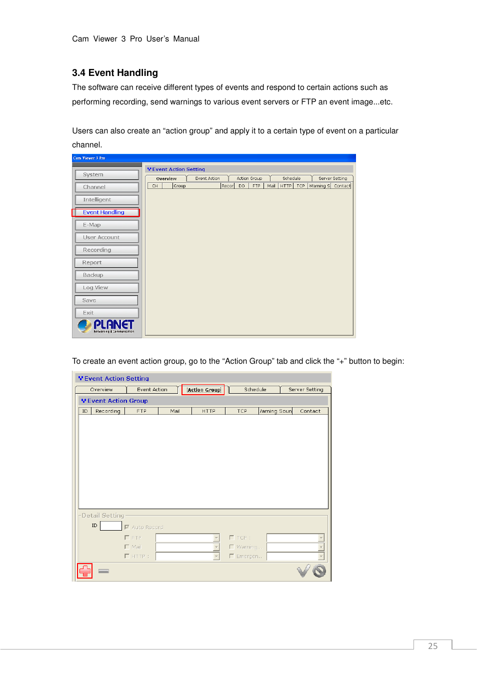 25 3.4 event handling | PLANET CV3P Series User Manual | Page 25 / 119
