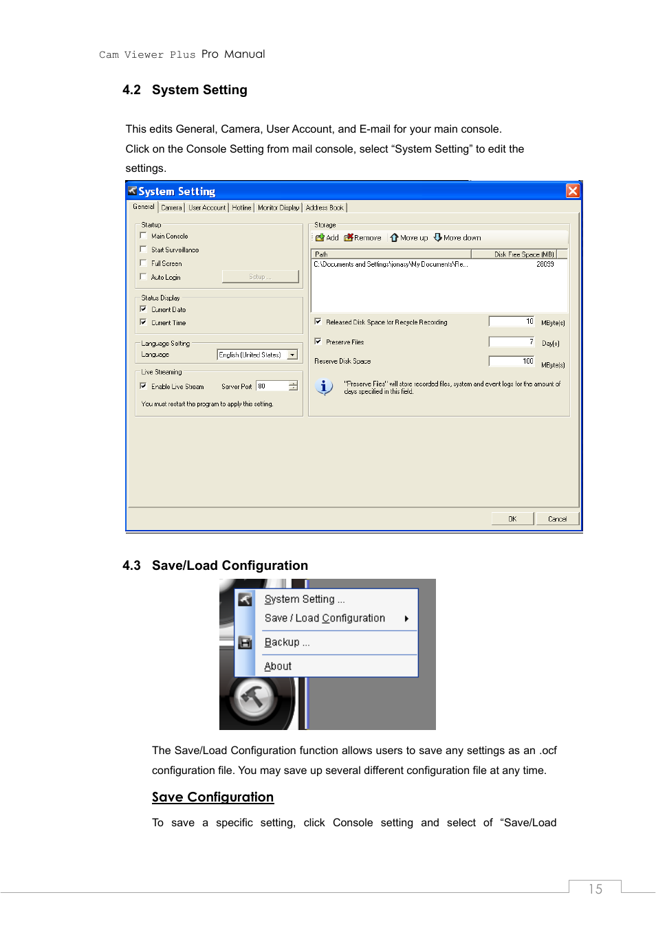 2 system setting, 3 save/load configuration, System setting | Save/load configuration | PLANET CVPP Series User Manual | Page 15 / 66