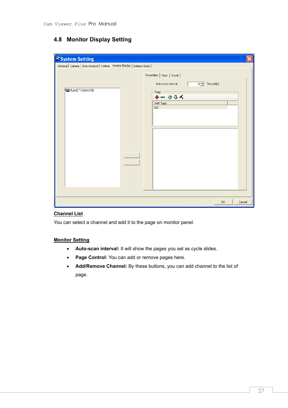 8 monitor display setting, Monitor display setting | PLANET CVPP Series User Manual | Page 27 / 66