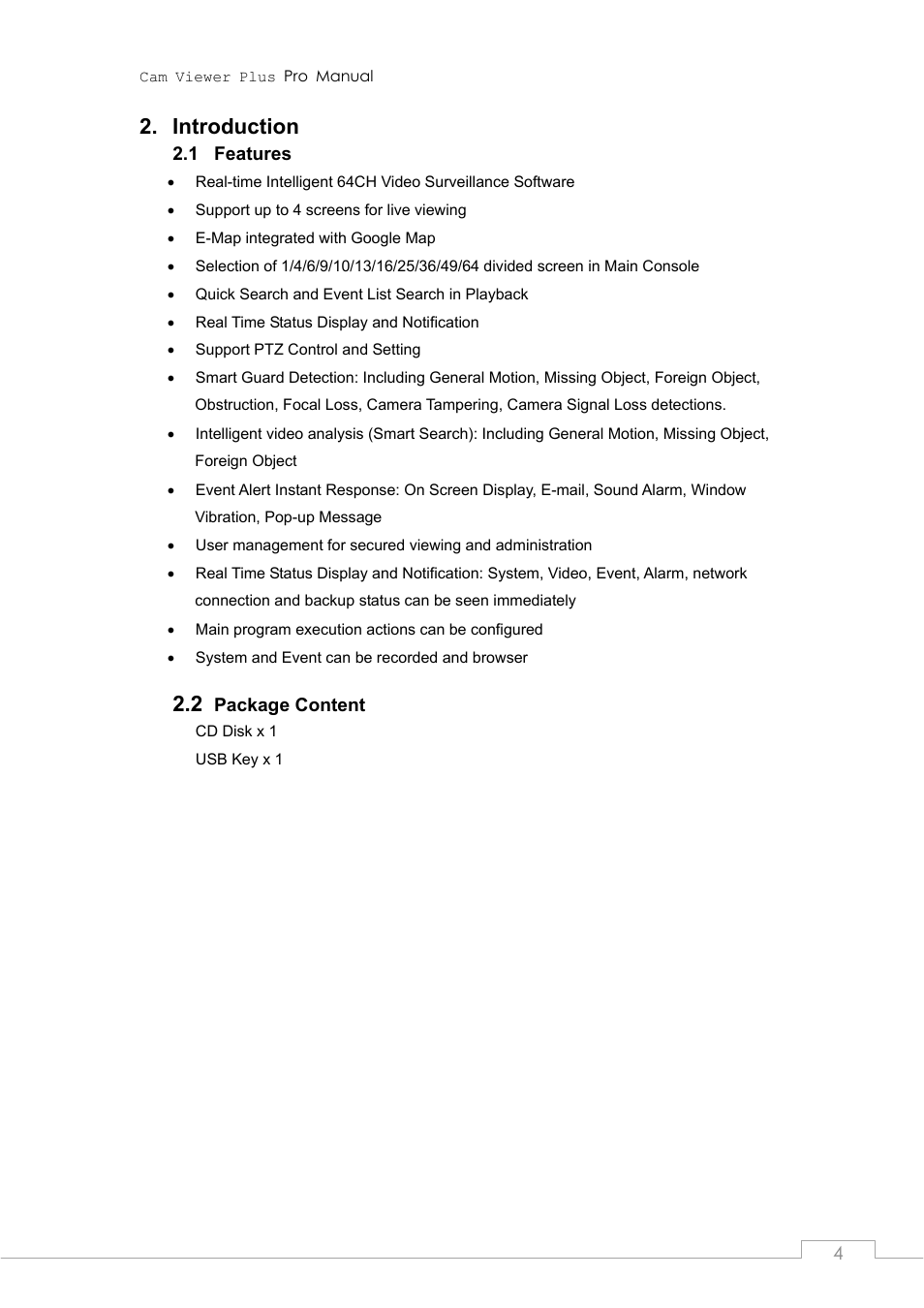 Introduction, 1 features, 2 package content | Features, Package content | PLANET CVPP Series User Manual | Page 4 / 66