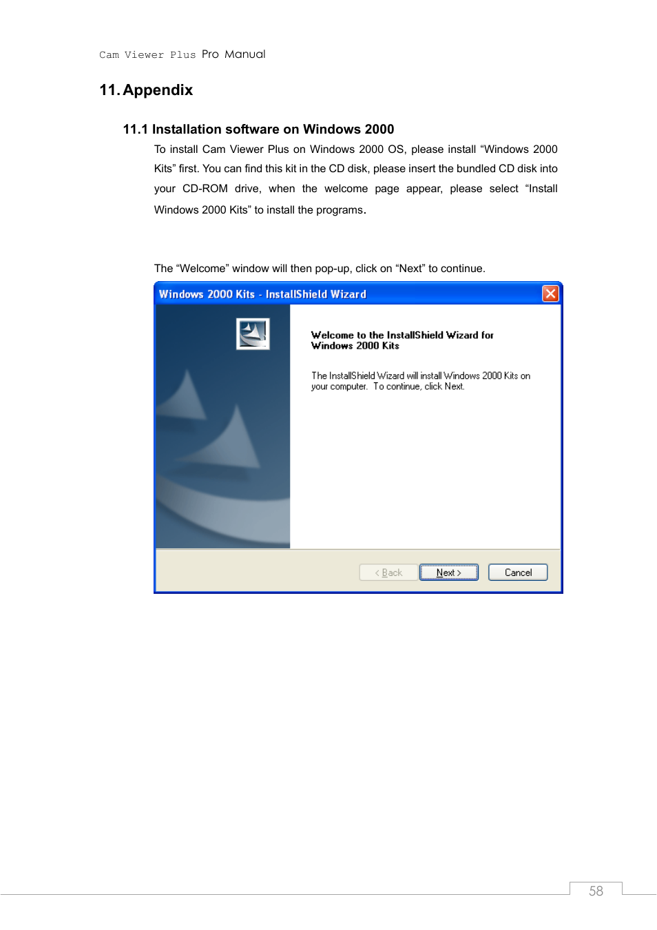 Appendix, 1 installation software on windows 2000, Installation software on windows 2000 | PLANET CVPP Series User Manual | Page 58 / 66