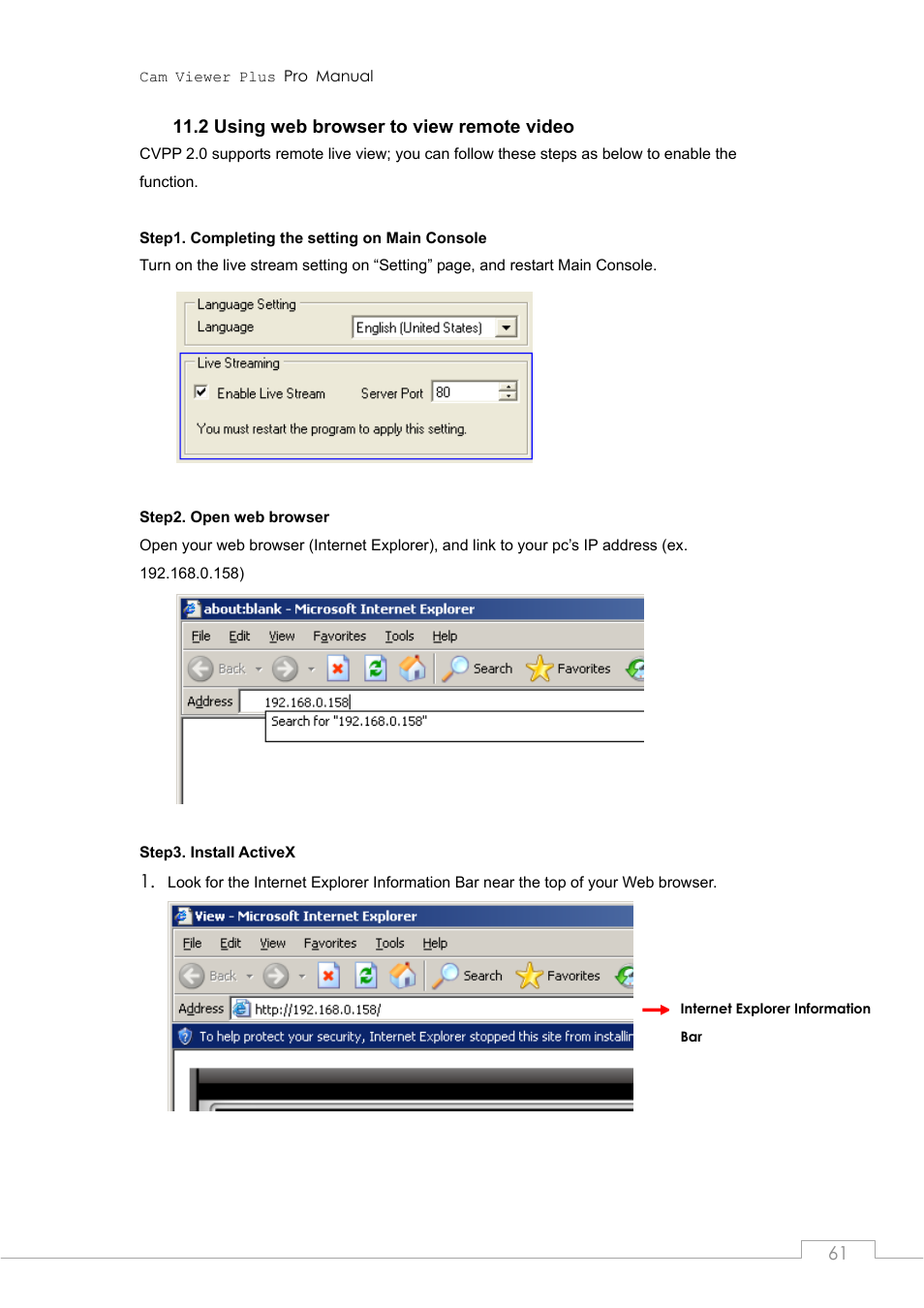 2 using web browser to view remote video, Using web browser to view remote video | PLANET CVPP Series User Manual | Page 61 / 66