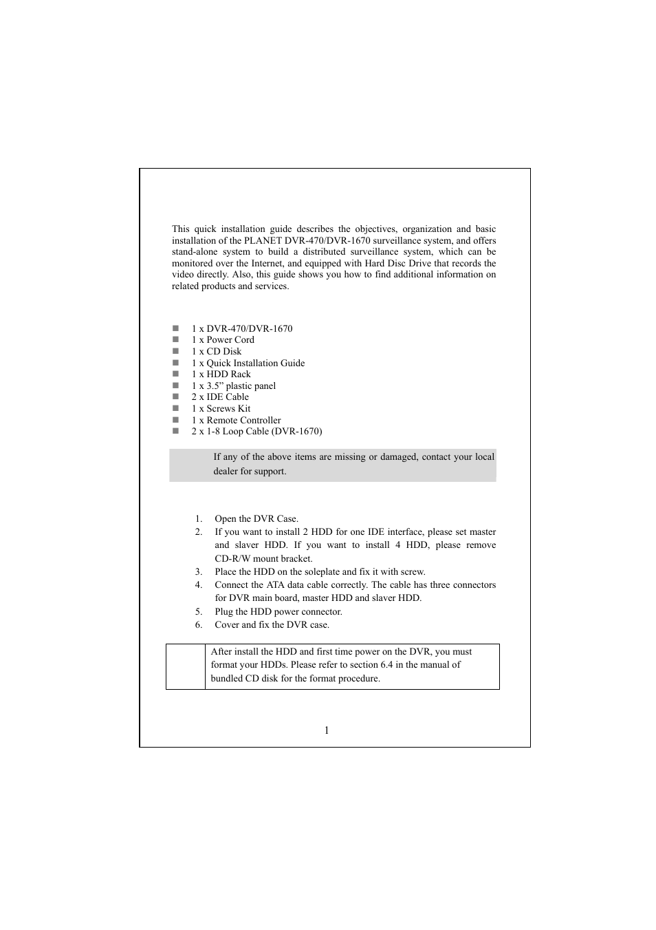 PLANET DVR-1670 User Manual | 4 pages