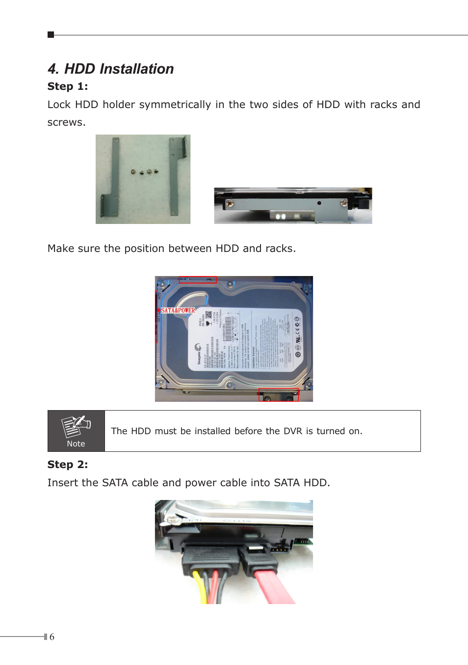 Hdd installation | PLANET DVR-1671 User Manual | Page 6 / 8