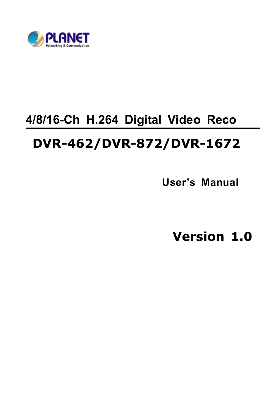 PLANET DVR-1672 User Manual | 100 pages