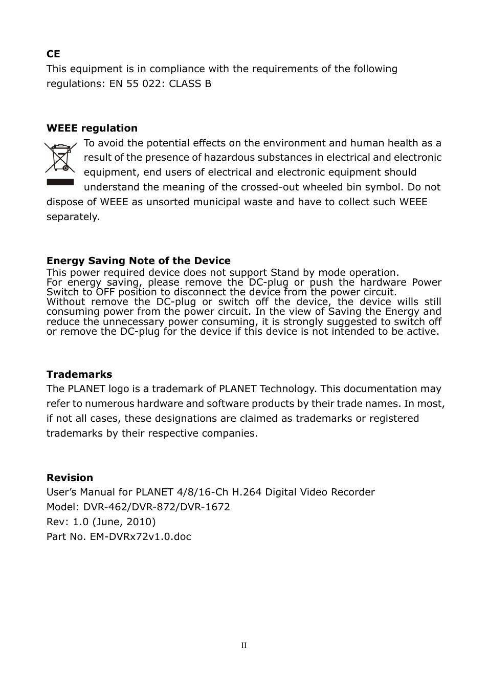 PLANET DVR-1672 User Manual | Page 3 / 100