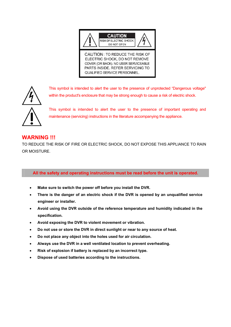 Warning | PLANET DVR-1672 User Manual | Page 4 / 90
