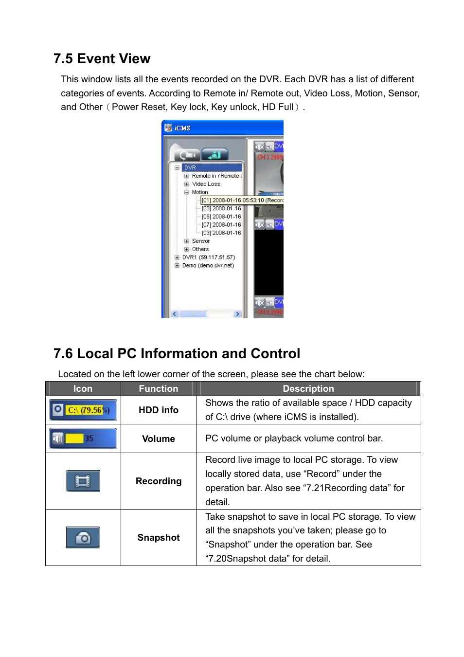 5 event view, 6 local pc information and control | PLANET DVR-1672 User Manual | Page 61 / 90
