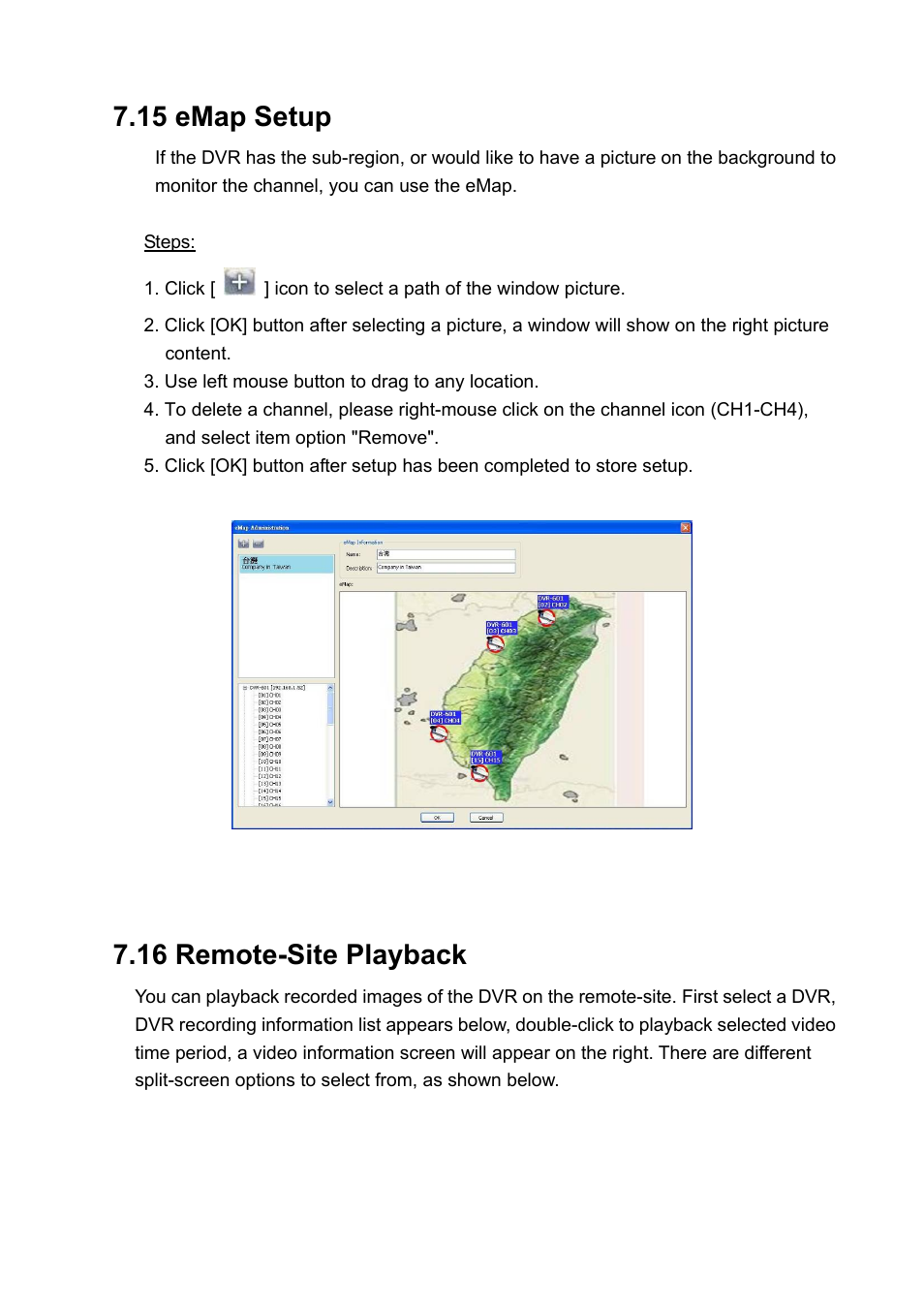 15 emap setup, 16 remote-site playback | PLANET DVR-1672 User Manual | Page 69 / 90