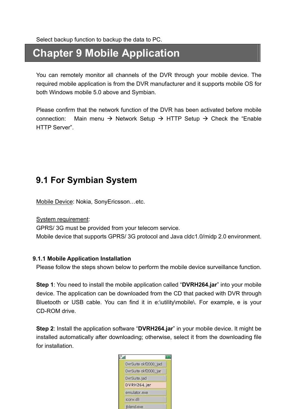 Chapter 9 mobile application, 1 for symbian system | PLANET DVR-1672 User Manual | Page 79 / 90