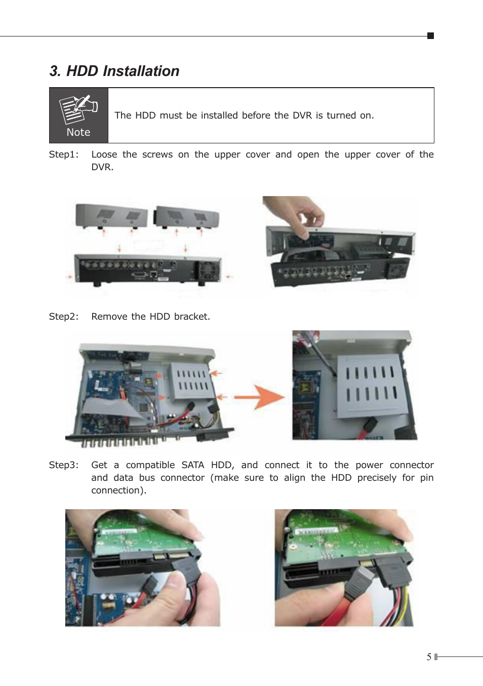 Hdd installation | PLANET DVR-460 User Manual | Page 5 / 8