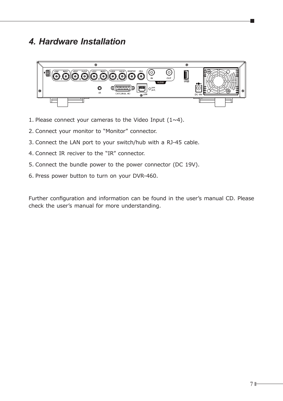 Hardware installation | PLANET DVR-460 User Manual | Page 7 / 8