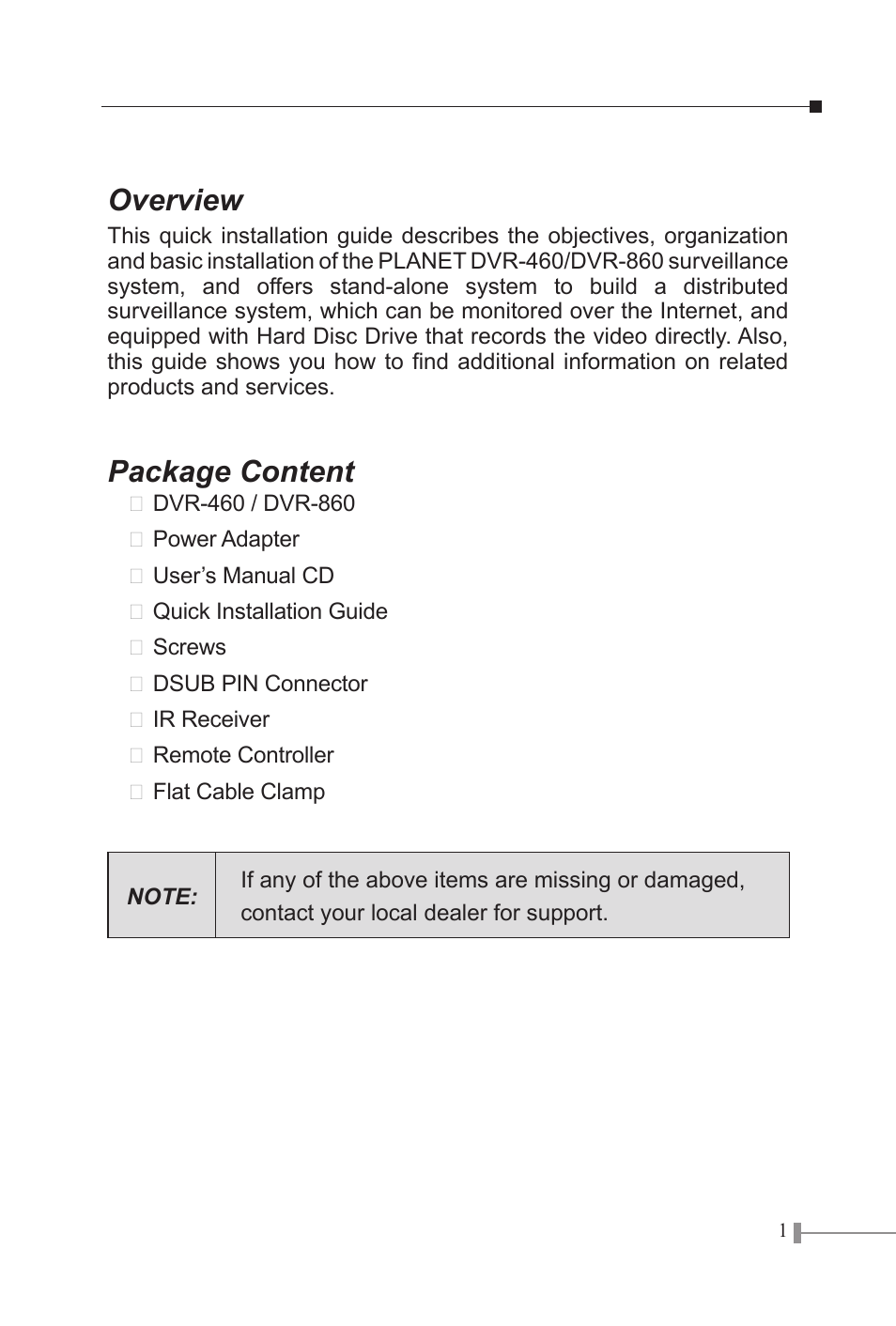 PLANET DVR-460 User Manual | 9 pages