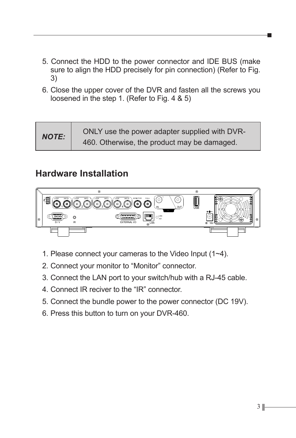 Hardware installation | PLANET DVR-460 User Manual | Page 3 / 9