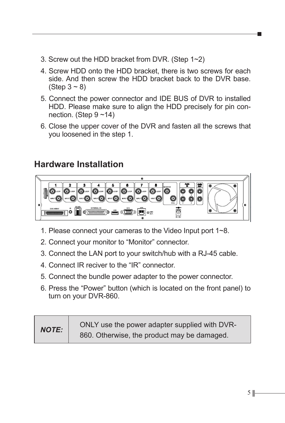 Hardware installation | PLANET DVR-460 User Manual | Page 5 / 9