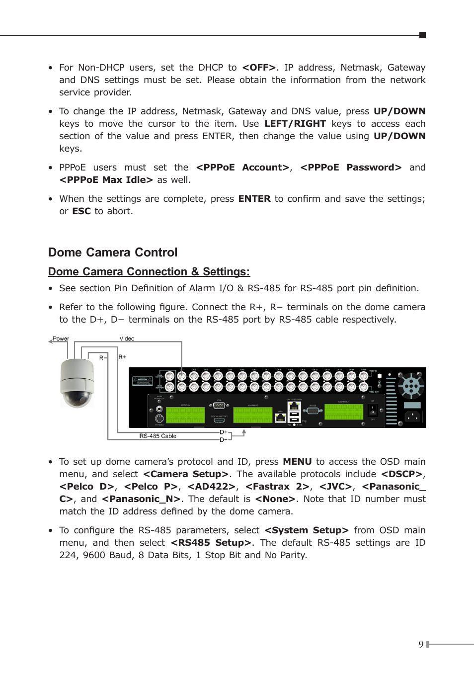 Dome camera control | PLANET HDVR-1600 User Manual | Page 9 / 16