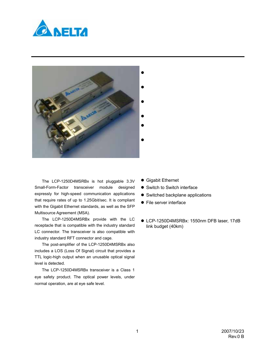 Delta Electronics Network Device LCP-1250 User Manual | 11 pages