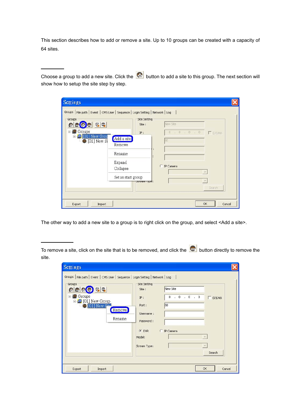 1 add/remove a site, Add/remove a site | PLANET HDVR-1600 User Manual | Page 26 / 95