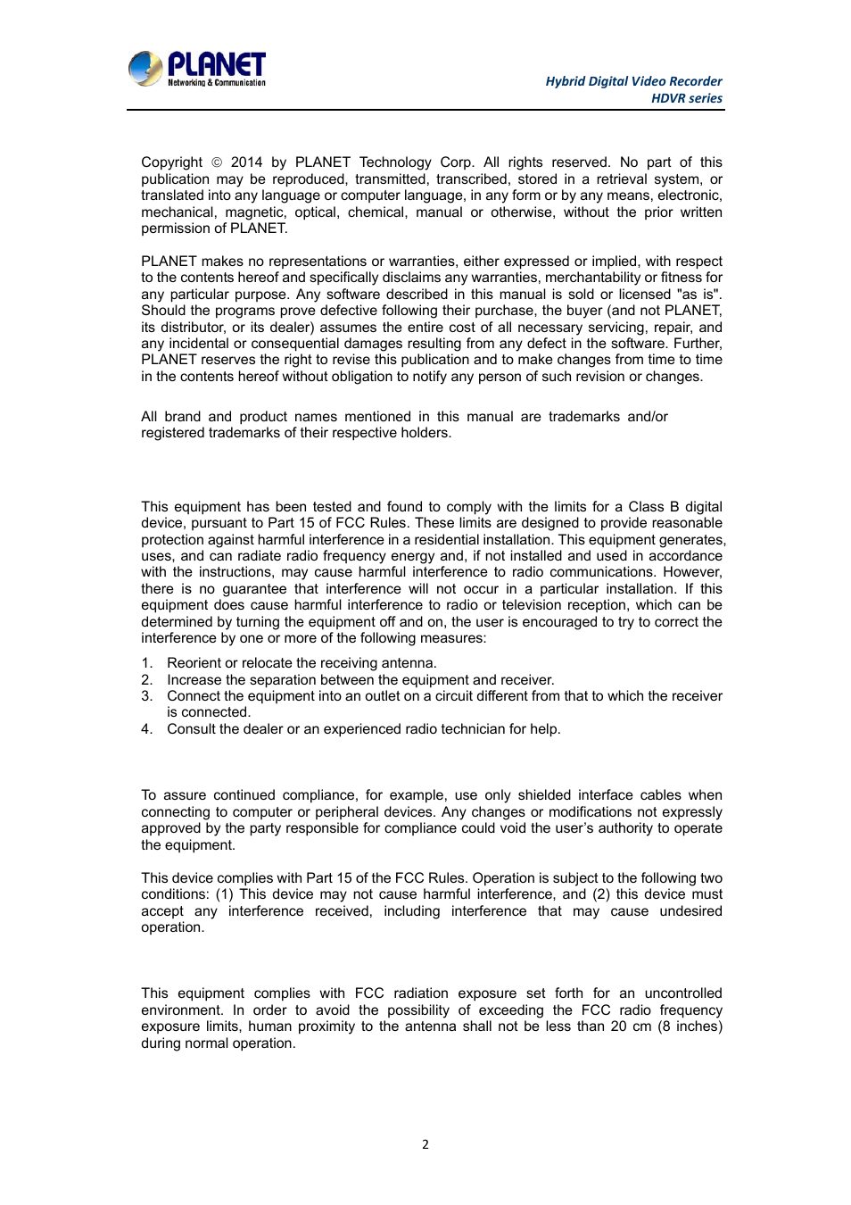 PLANET HDVR-1630 User Manual | Page 2 / 92