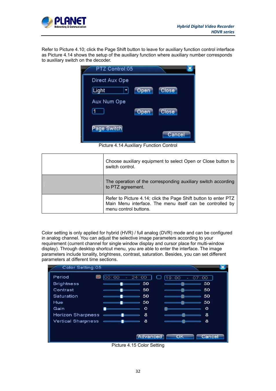 6 color setting | PLANET HDVR-1630 User Manual | Page 32 / 92