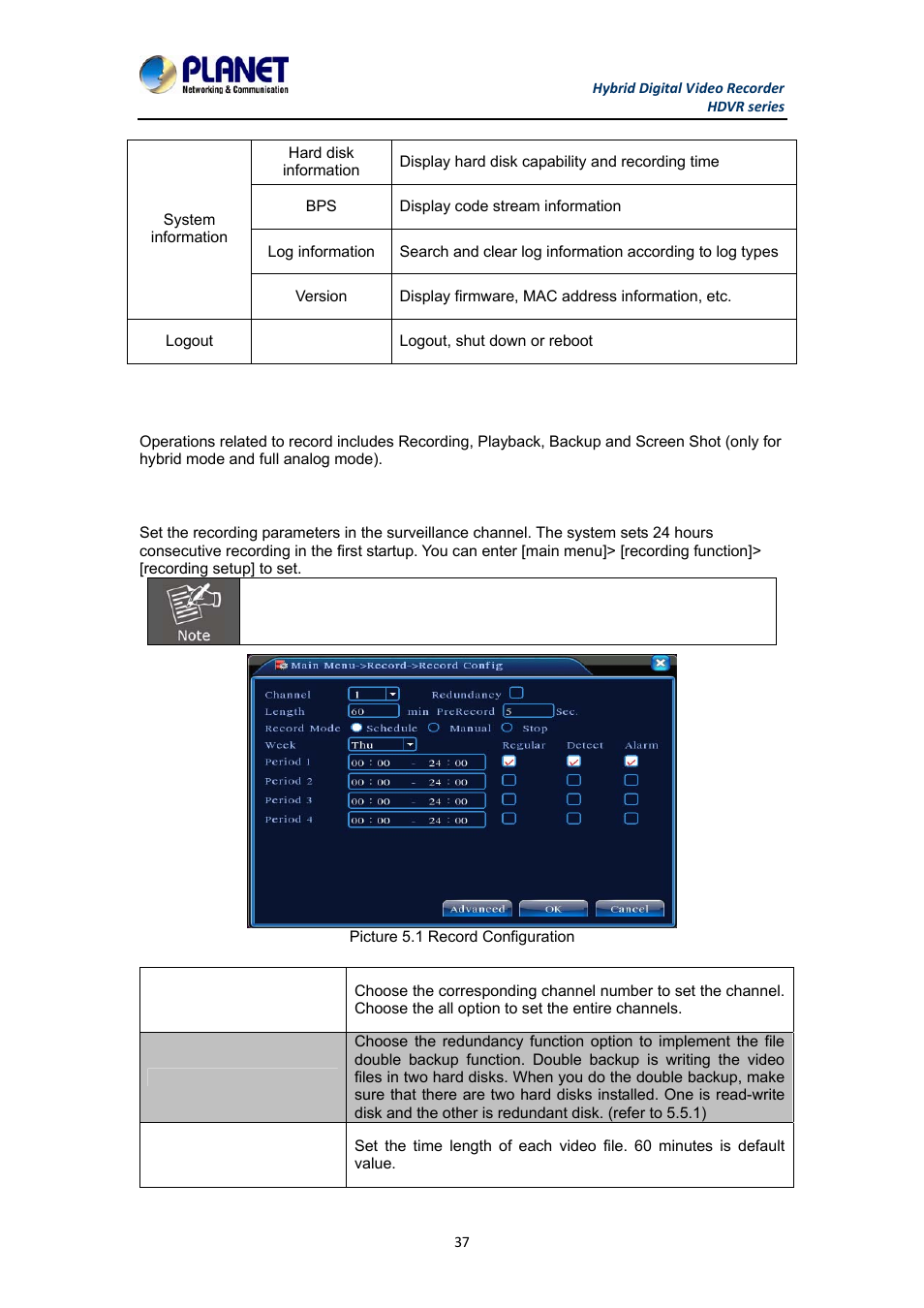 2 record, 1 record configuration | PLANET HDVR-1630 User Manual | Page 37 / 92