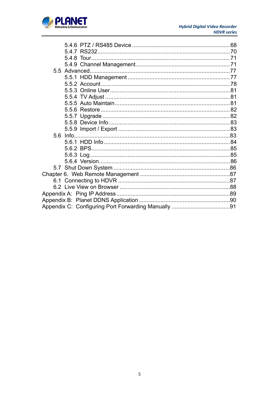 PLANET HDVR-1630 User Manual | Page 5 / 92