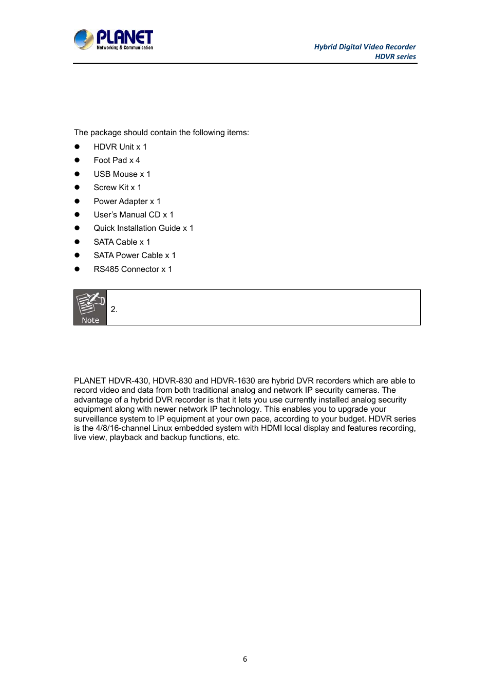 Chapter 1. product introduction, 1 package contents, 2 overview | 1 package contents 1.2 overview | PLANET HDVR-1630 User Manual | Page 6 / 92