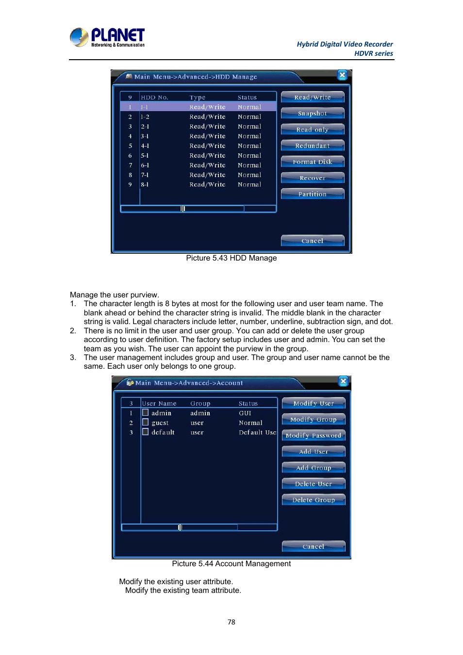 2 account | PLANET HDVR-1630 User Manual | Page 78 / 92