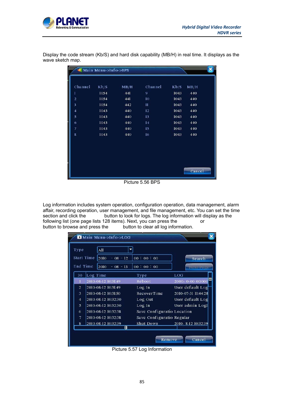 2 bps, 3 log, 2 bps 5.6.3 log | PLANET HDVR-1630 User Manual | Page 85 / 92
