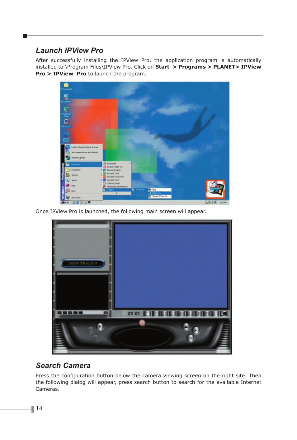Launch ipview pro, Search camera | PLANET ICA-100C User Manual | Page 16 / 20