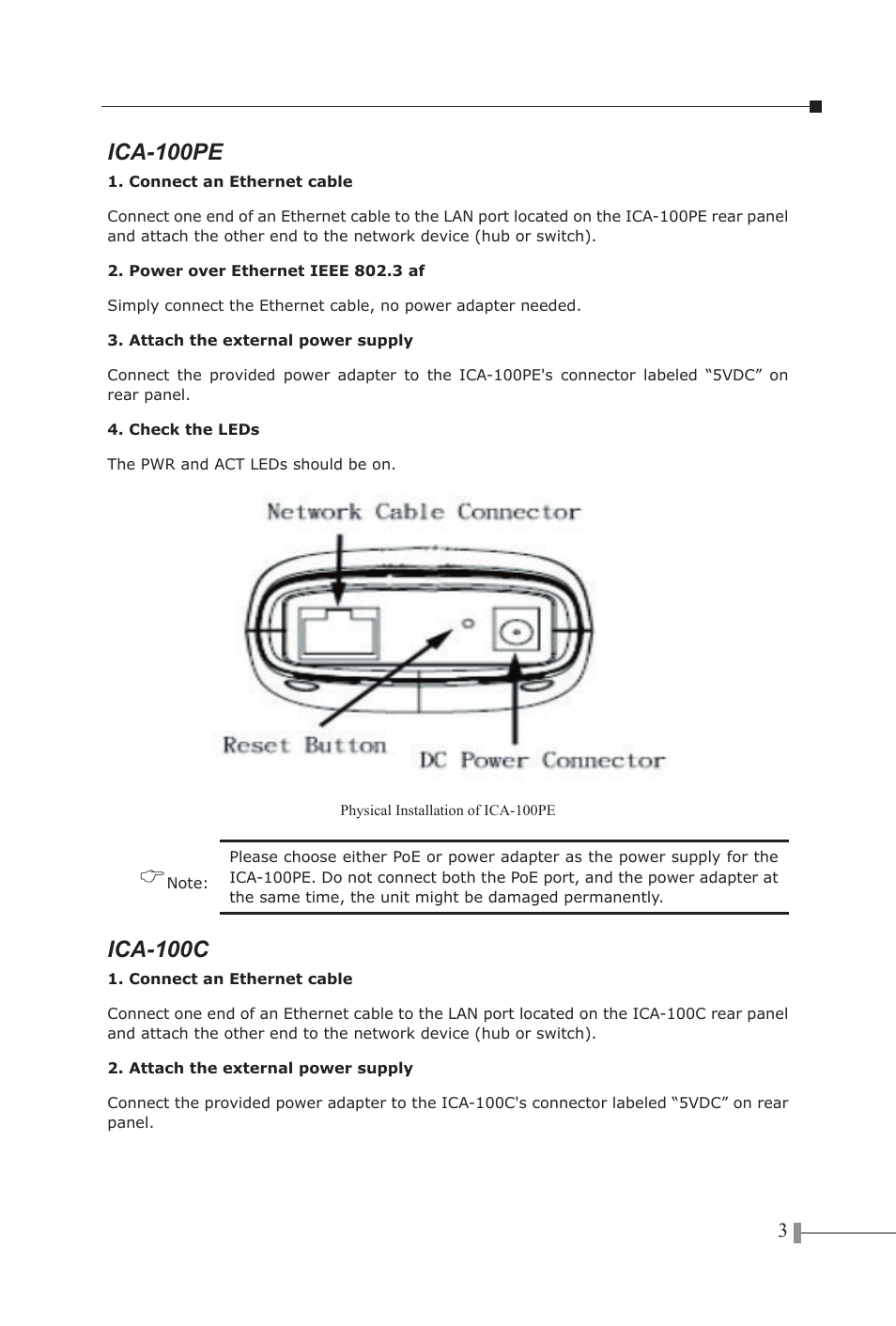 Ica-100pe, Ica-100c | PLANET ICA-100C User Manual | Page 5 / 20