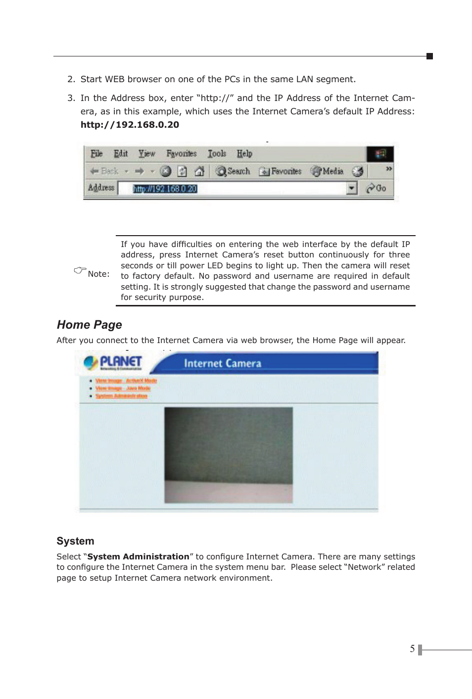 Home page | PLANET ICA-100C User Manual | Page 7 / 20